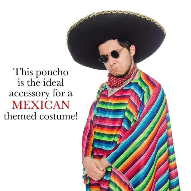Skeleteen Mexican Serape Poncho - De Mayo Mexican Fiesta Ponchos for Adults and Kids - Walmart.com
