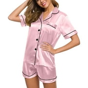 Leutsin Women's Summer Loose Casual Half V-Neck Solid Mid-Calf Shirt Pajama Sets
