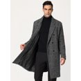 thumbnail image 2 of Abrigo a cuadros de invierno para hombre, solapa de muesca, doble botonadura, chaqueta larga, abrigo de pata de galloNegro M Unique Bargains Chaqueta, 2 of 6