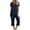 Navy, variant on Jerdar Women Casual 2 Piece Short Sets Summer Leisure Suit Solid Round Neck Sleepshirt and Pants Sets Loungewear Pajamas with Pockets Dark Blue M