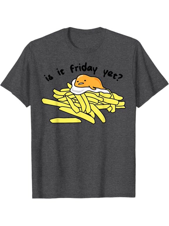 Sanrio Gudetama the Lazy Egg is It Friday Yet T-Shirt for Men Women Teenager, Dark Heather Color, Size 2XL