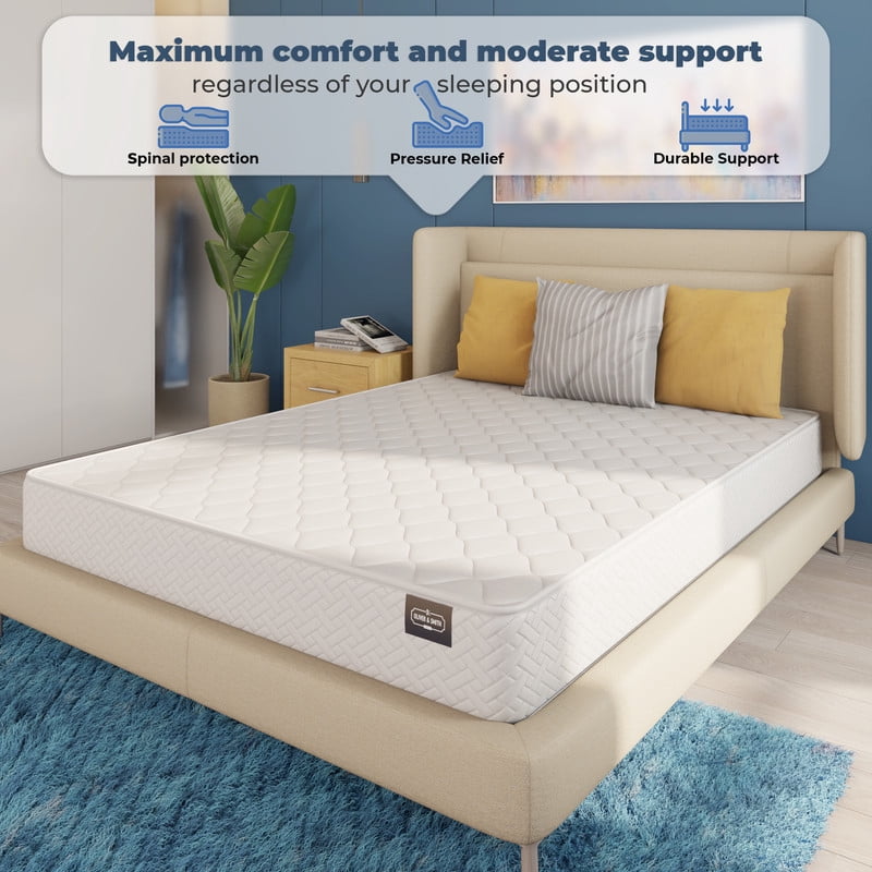 King Mattress 6 Inches 76X80 White – Medium Firm Hybrid – King Size Mattress Pocket Coil Tight Euro Top High Density & Polyester Cover – Rolled in a Box