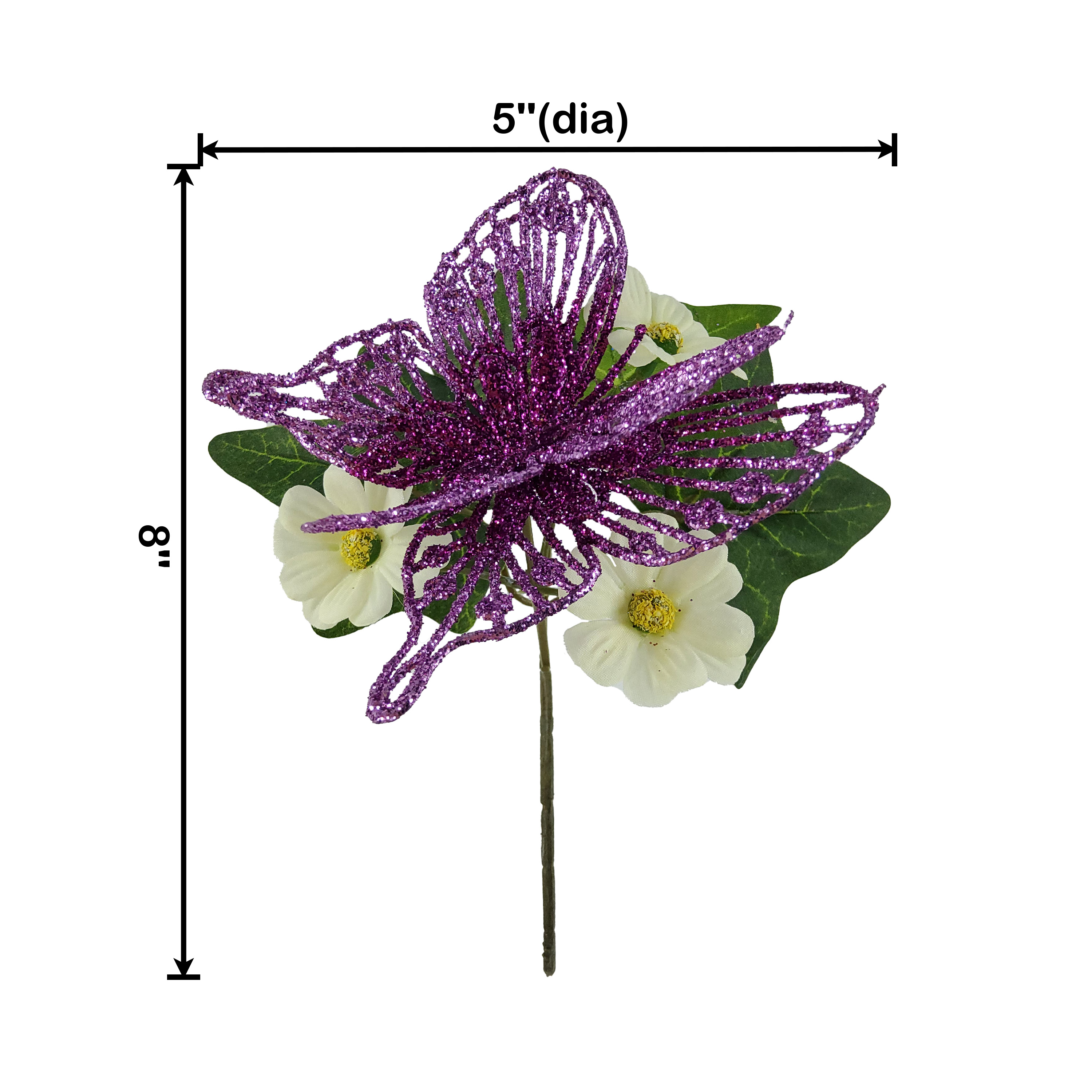 Mainstays 8 in Outdoor Artificial Floral Pick, Purple Camellia with White Accent and Butterfly Decoration