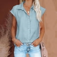 thumbnail image 4 of Scyoekwg Womens Button Up Shirt Sleeveless Front Tie Knot Crop Tops Casual Fashion Lapel Dressy Work Blouses for Summer Daily Vacation (Z01_Light Blue,XXL), 4 of 9