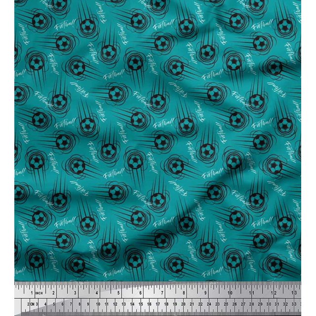 Soimoi Cotton Poplin Fabric Text & Football Sports Print Sewing Fabric Yard 56 Inch Wide