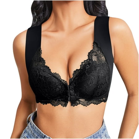 Bras for Women Ladies  Sexy Comfortable Soft Solid Color Front Opening Underwear Plus Size Bra Gathered Gathered Accessory Breast Daily Bra Plus Size Bra Black M