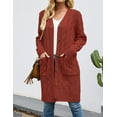 thumbnail image 3 of Womens Long Sleeve Cable Knit Long Cardigan Open Front Button Sweater Outerwear, 3 of 6