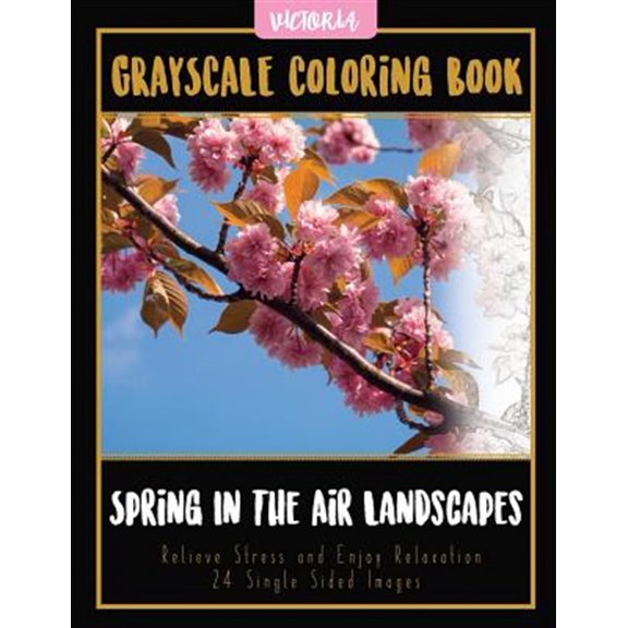 Pre-Owned Spring in the Air Landscapes Coloring Book : Grayscale Coloring Book Relieve Stress and Enjoy Relaxation 24 Single Sided Images