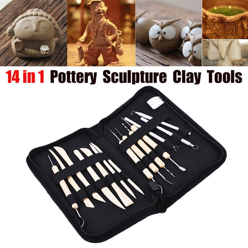14pcs Sculpting Set Clay Pottery Carving Sculpture Ceramic Tools Kit with Wooden Handle for DIY Modeling and Shapers