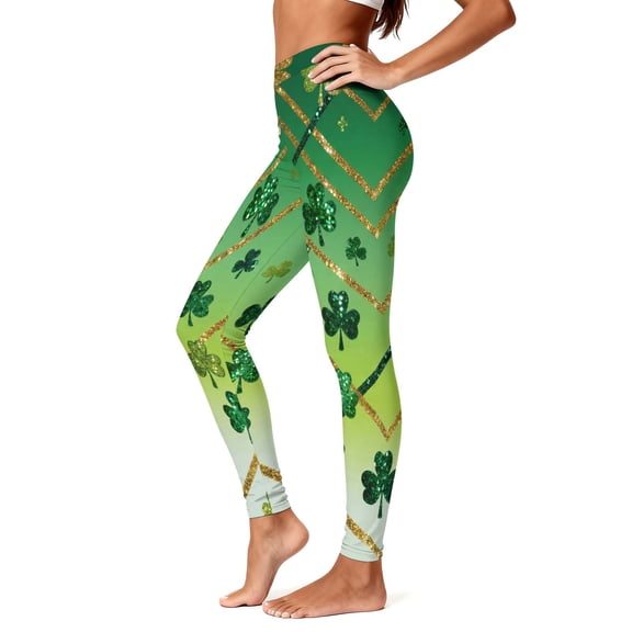 Vekome Green Womens Leggings Plus Size St Patricks Day High Waisted Yoga Pants Seamless Clover Lightweight Running Tights L