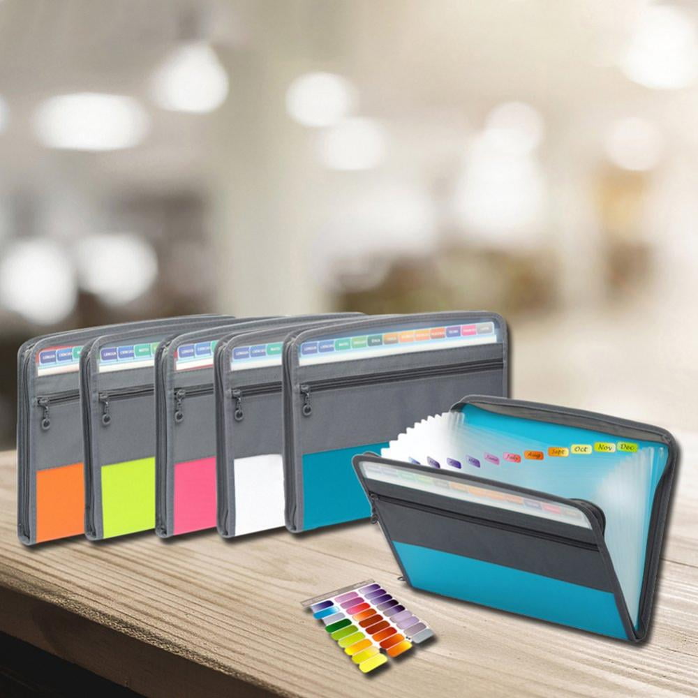 13 Pocket Expanding File Folder with Sticky Labels, Accordion File Folder Document Organizer Expanding Zip File Folder with Zipper Closure，Letter A4 Paper Document Accordion Folder, Gray