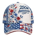 thumbnail image 2 of US Vintage Washed Style 250th Anniversary Hat, America 250 Year Anniversary Hats with Floral Flag Print, US 250th Anniversary Embroidered Detail Cap, Patriotic Baseball Cap, 2 of 9