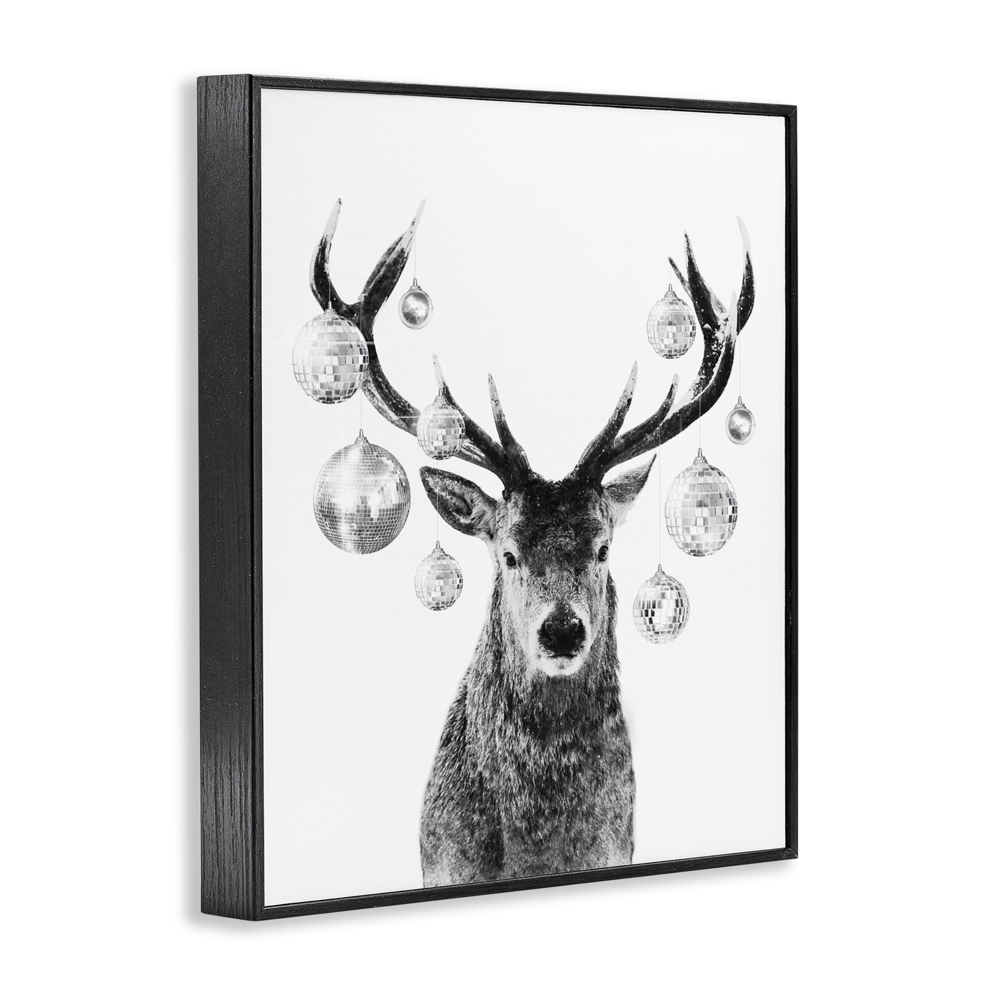 Stupell Industries Deer with Disco Balls Animals & Insects Painting Black Framed Art Print Wall Art, 16 x 20