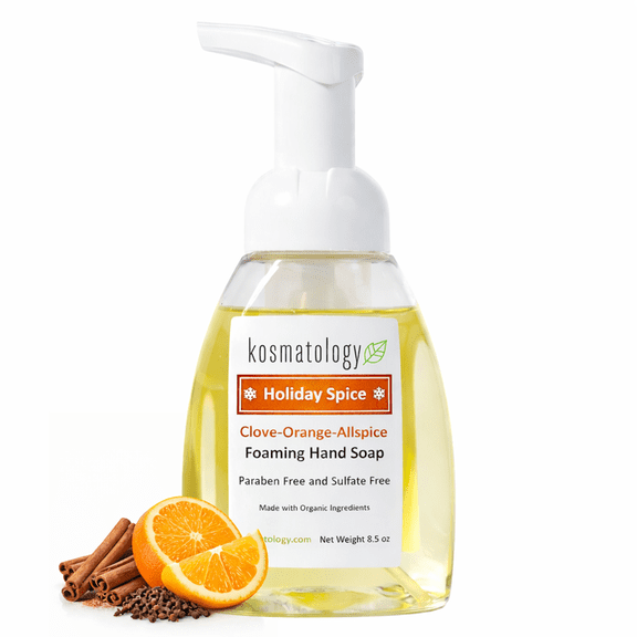 Kosmatology Holiday Spice Foaming Hand Soap | Limited Edition Cinnamon & Clove | Organic, Plant-Based, Vegan & Cruelty-Free Hand Wash | Gentle & Non-Toxic 8.5 oz