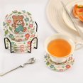 thumbnail image 5 of Cartoon Bear with Flower and Leaf Coasters with Holder for Coffee Table 6 Pcs Drink Coaster Sets Absorbent for Home Decor 4 inch, 5 of 7