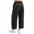 thumbnail image 5 of Womens Wide Leg Track Pants Drawstring High Rise Striped Elastic Waist Baggy Pants with Pockets Black L, 5 of 9