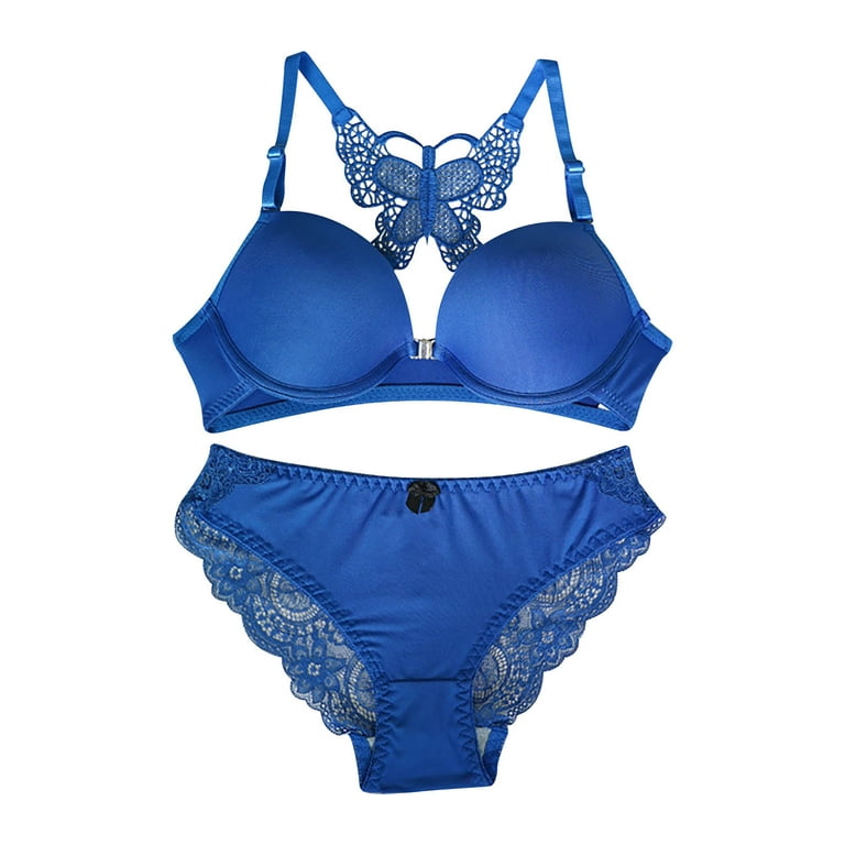 Women's Sexy Lingerie Set Lace Front Closure Back Support Padded Bra and  Low Waist Panty Set Comfy Everyday Underwear with Convertible Straps 