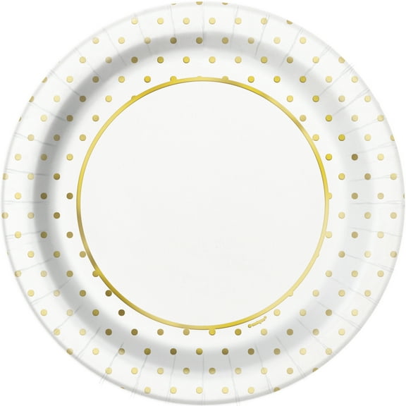 Foil Elegant Gold Polka Dot Paper Dinner Plates, 9in, 8ct