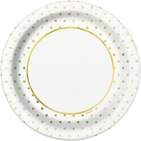 Kimono Gold Foil - Foil Elegant Gold Polka Dot Paper Dinner Plates, 9 in, 8ct