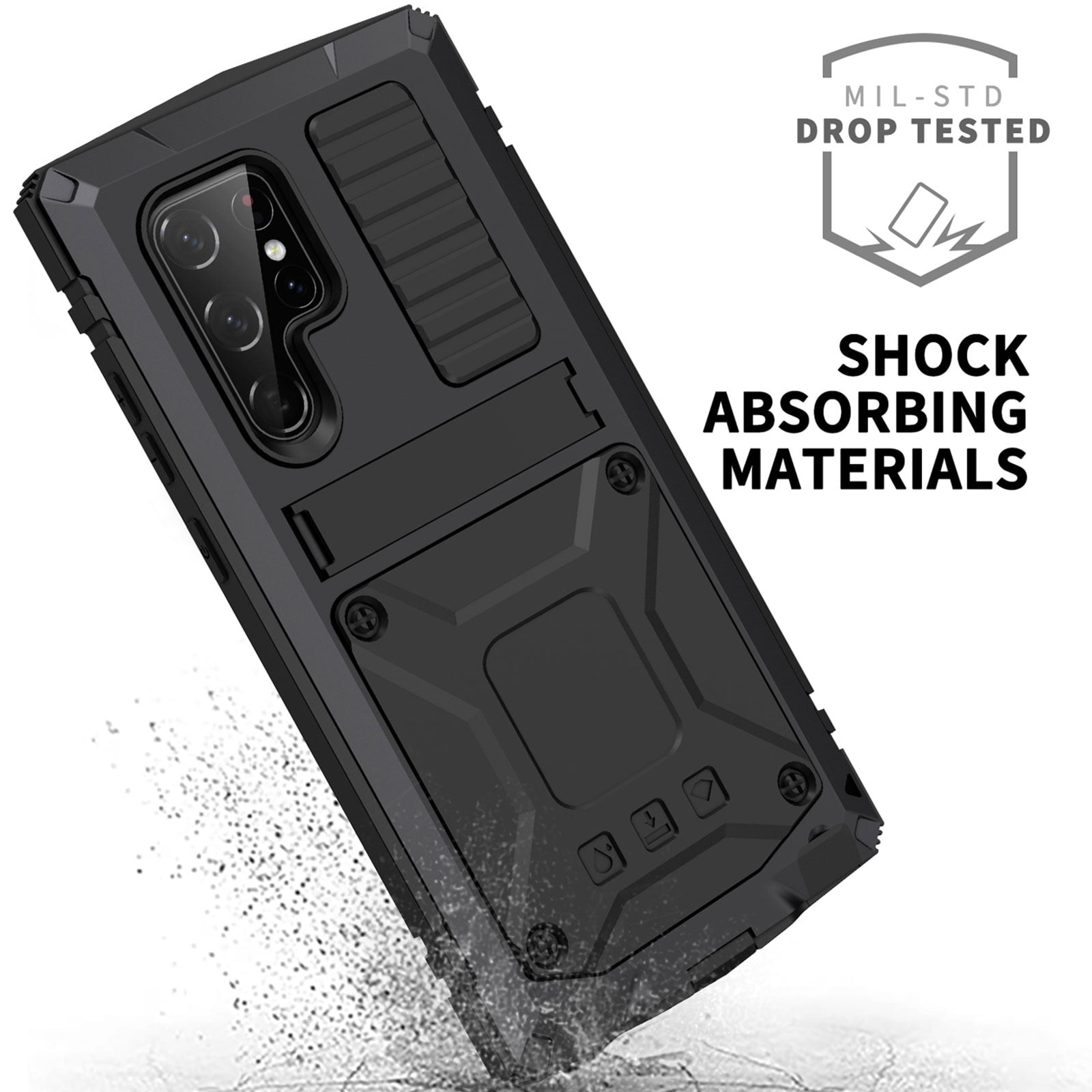 Samsung S22 Ultra Rugged Full-Body Case, Metal Bumper Built-in Screen Protector&Kickstand,Dustproof Drop-Proof,Full Body Protection Heavy Duty Military Cover For Samsung Galaxy S22 Ultra, Black