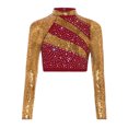 thumbnail image 3 of renvena Girls Long Sleeve Lyrical Dance Crop Top Sequins Backless Rhinestones Press Button Jazz Hip Burgundy 16, 3 of 5