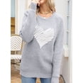 thumbnail image 5 of Musuos Women Loose Knit Sweater Heart Embroidery Long Sleeve Crew Neck Pullovers Fall Winter Jumpers Valentine's Day Sweater, 5 of 10