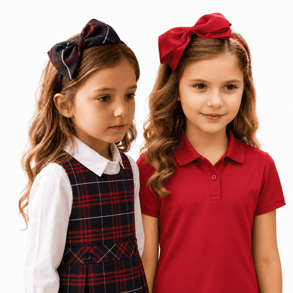 ClassExceed Girls Plaid and Red Grosgrain Bow Headband Set, Handmade Hair Accessories, Ages 2-10 Pack 2