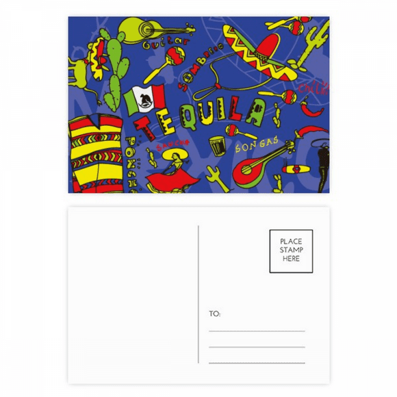 Sombrero Guitar Chili Mexico Elment Postcard Set Birthday Mailing Thanks Greeting Card
