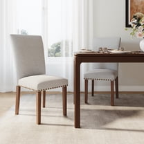 EOP Modern Upholstered Dining Chairs Set of 2, Tufted Parsons Dining Room Chair with Nailhead Trim, Armless Kitchen Side Chair with Wood Legs, Light Gray