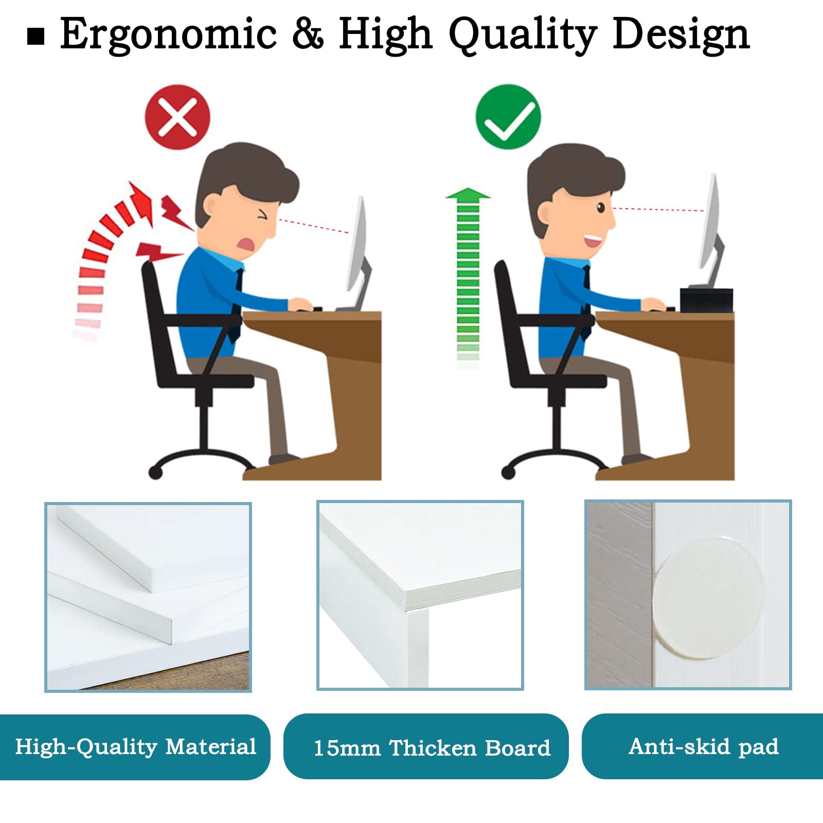 White Monitor Stand Riser - 2 Pack  Wood 2 Tier Adjustable Dual For Laptop/pc Computer Desk