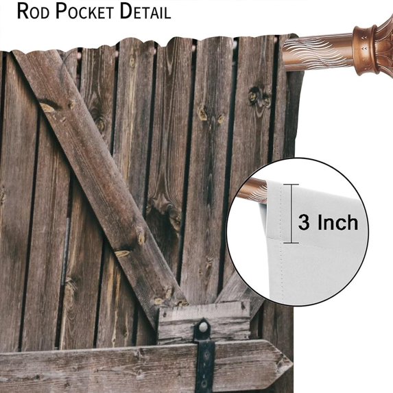 Rustic Curtains for Bedroom, Old Barn Door Wooden Board Living Room Curtains, Rural Hardwood Farmhouse Western Retro Drapes 2 Panel Sets,84x84 Inch