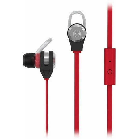 Perfect Fit Earphones - MQbix MQET39BK Platinum2 High Performance Secure-Fit Earphones with Tangle-Free Flat Cable and Mic - Black/Red