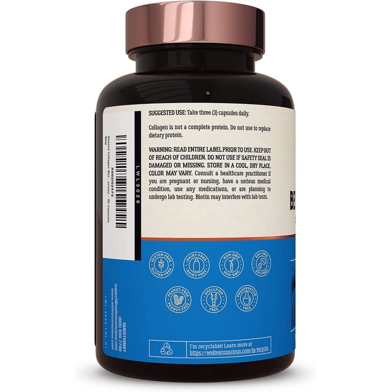 Grow Vitamin Beyond Collagen Multi Collagen Capsules – Types I, II, III, V, X – 1800mg, 90ct