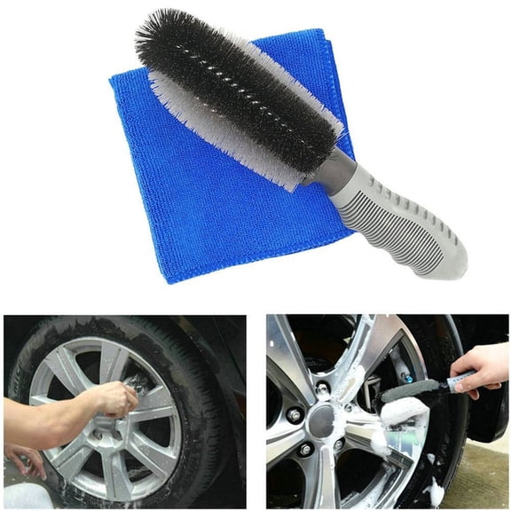 FRCOLOR Wheels Brush for Car Auto Motorcycle Bike Tire Rim Scrub Washing with a Duster Cloth