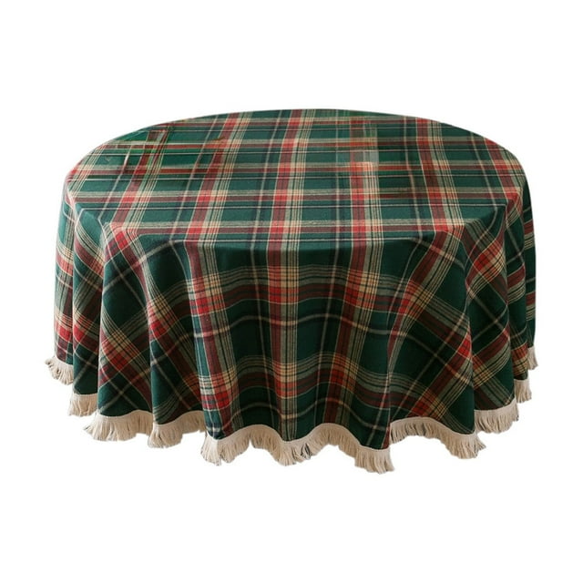 Rbaofujie Christmas Decorations Outdoor Round Tablecloth 150 Cm and Linen Christmas Green Checked Tablecloth Washable Coffee Table Decorative Garden Tablecloth Kitchen Christmas Decorations Indoor