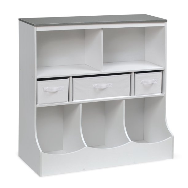 Badger Basket Combo Bin Storage Unit with Three Baskets - Solid White/Woodgrain Gray - Walmart