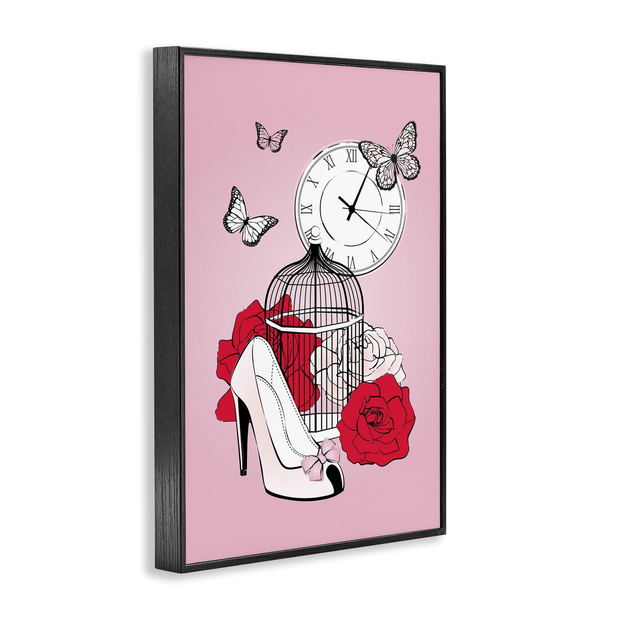 Stupell Industries Romantic Bird Cage Animals & Insects Painting Black Framed Art Print Wall Art, 12 x 18