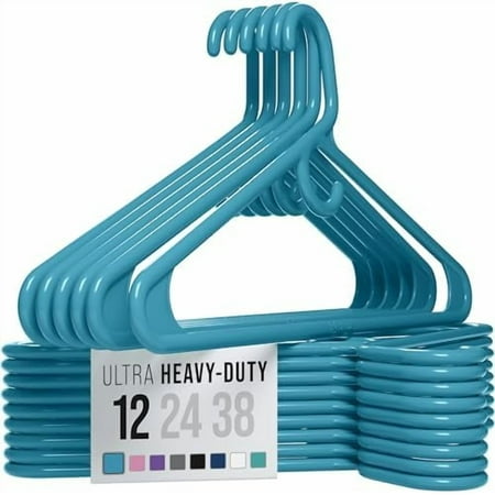 Ultra Heavy Duty Plastic Clothes Hangers - Blue - Durable Coat, Suit and Clothes Hanger. Perchas De Ropa (12 Pack - Blue)