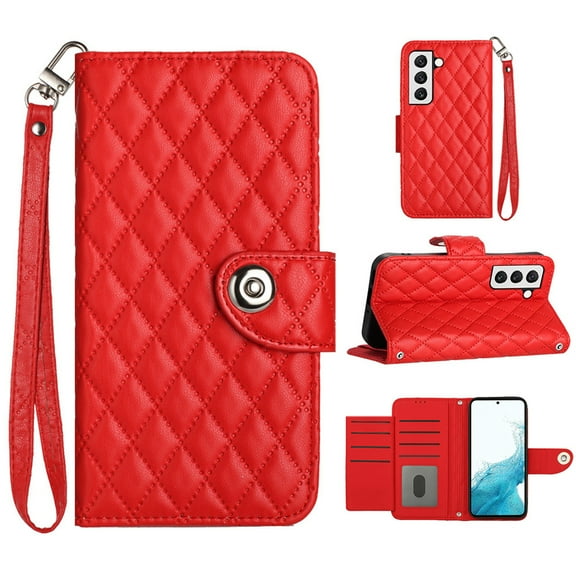 for Samsung Galaxy S21 FE Wallet Case, Elegant Card Holder Cash Slot PU Leather Kickstand Wrist Strap Wallet Shockproof Protective Flip Women Girls Case Cover for Samsung Galaxy S21 FE, Red