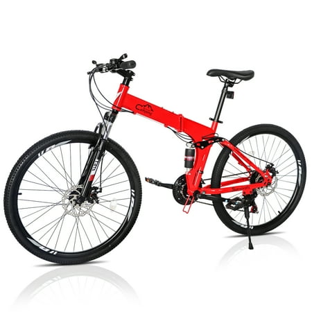 26" Wheel Mountain Bike with 21 Speeds Drivetrain, Men Womens Mountain Bicycles Commuting Bikes with Dual Disc Brakes, Red Black