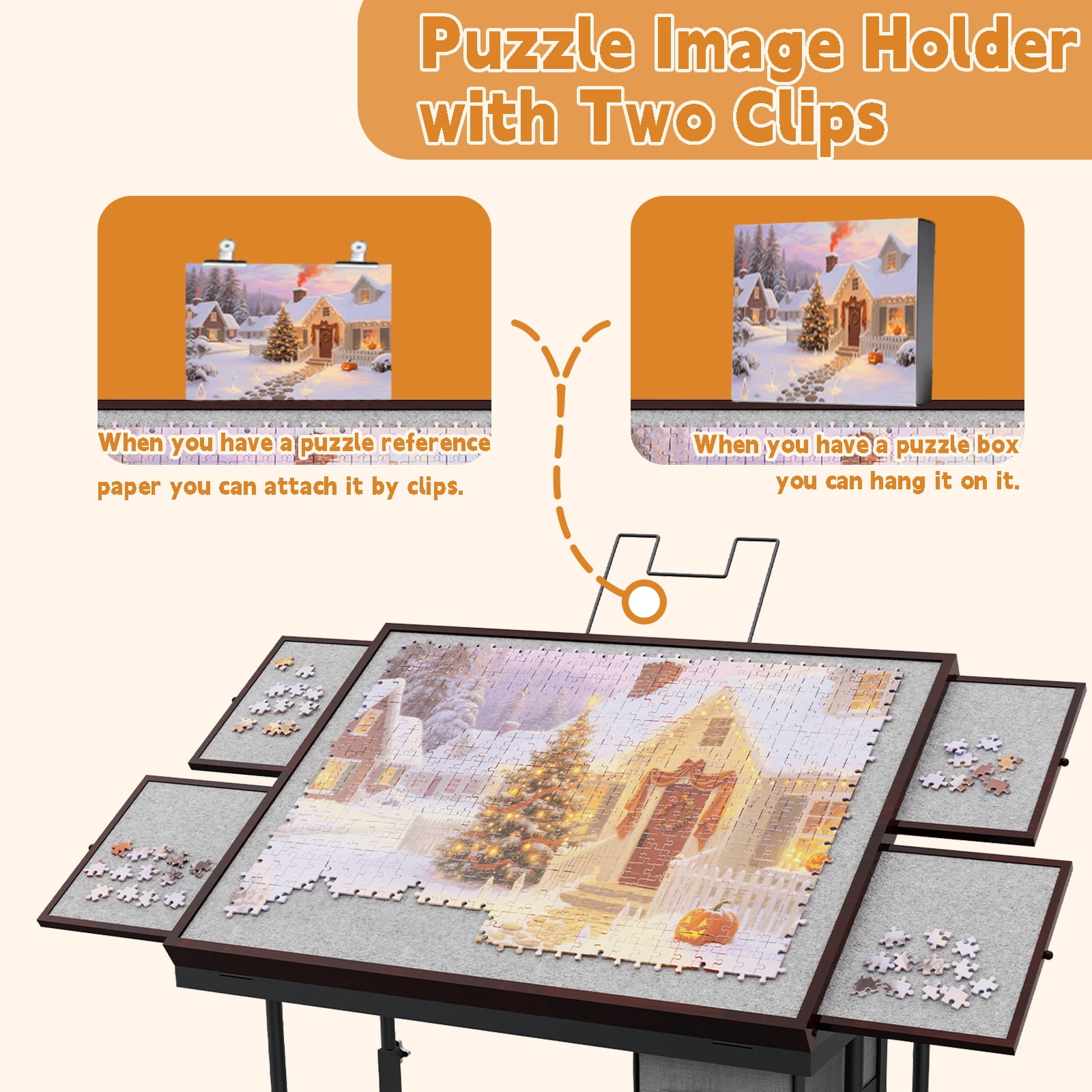 Jigsaw Puzzle Table for Adults with 6 Drawer and Legs, 1500 Pieces Puzzle Table with Protective Cover&Wheels, Adjustable Height and Five up Angles, Coffee&Gray