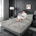 thumbnail image 3 of Erosebridal Gray Victorian Flower Bed Sheets,Gothic Damask Theme King Sheets For Adult 4-Piece, 3 of 6