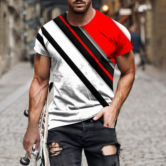 Njoeus Mens Shirts Mens White Tee Shirts Men'S Crewneck Short Sleeve T-Shirt Mens Fashion Color Block Tee Shirt Casual Summer T-Shirts Tops 4Th Of July Shirts For Men On Clearance