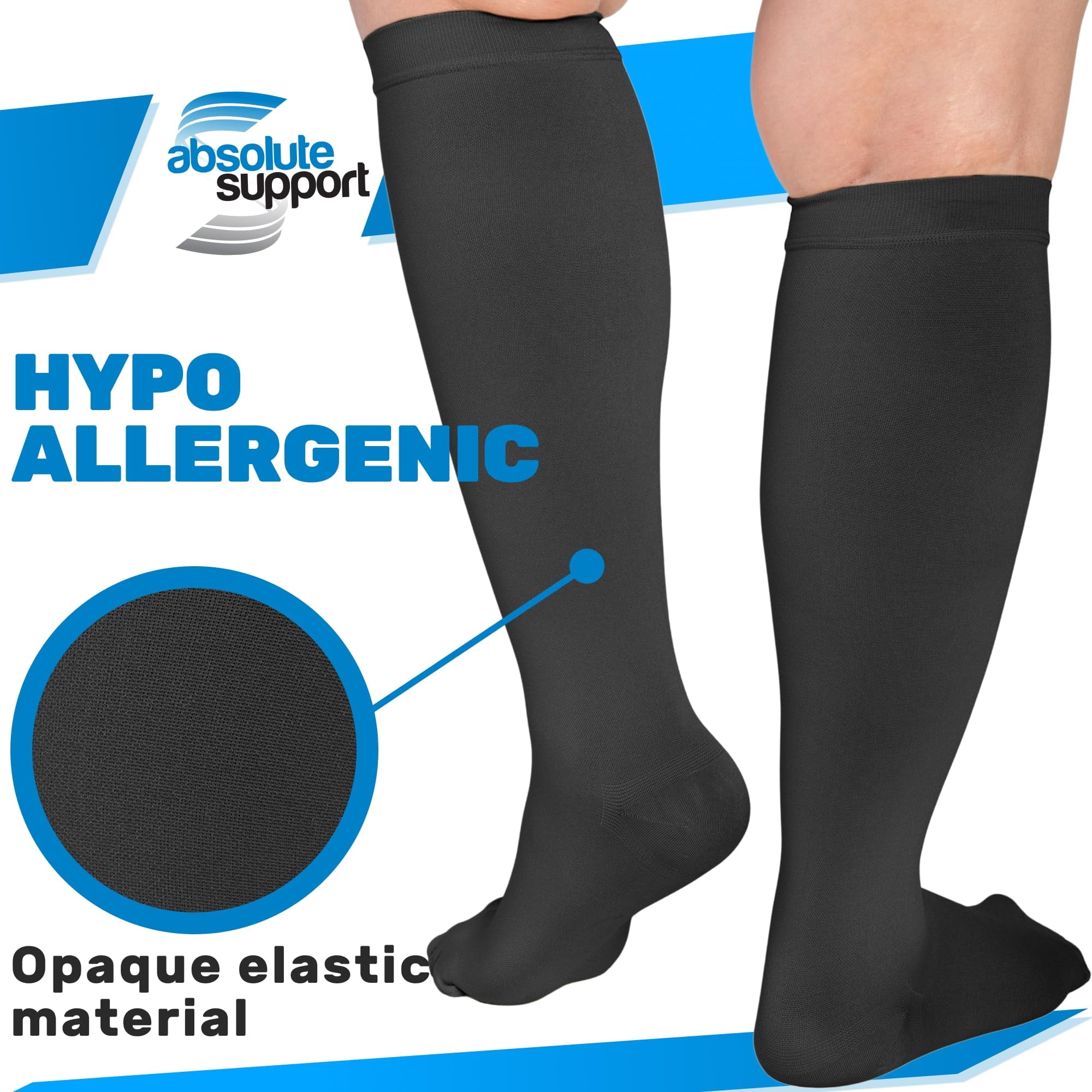 Plus Size Unisex Compression Stockings 15-20mmHg - by Absolute Support - Black, 2X-Large