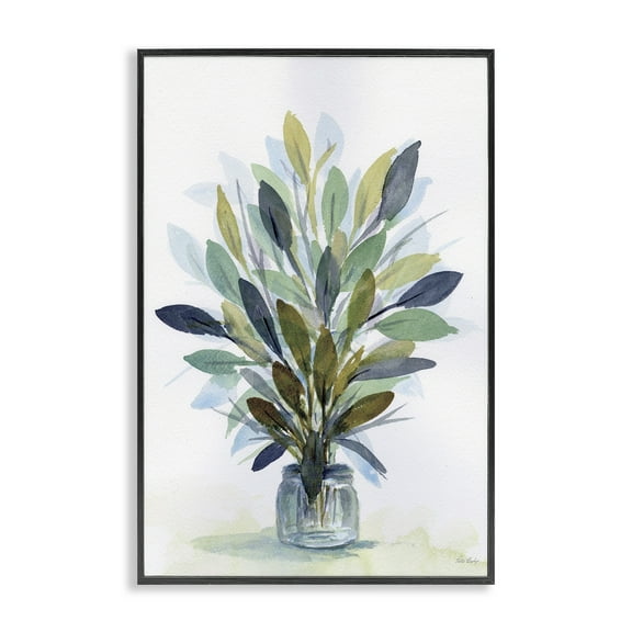 Stupell Industries Rustic Leaves Jar Botanical & Floral Painting Black Framed Art Print Wall Art, 12 x 18