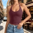 thumbnail image 2 of Womens Summer Tops Backless Tie Neck Double Lined Basic Halter Tops for Women Red L, 2 of 7