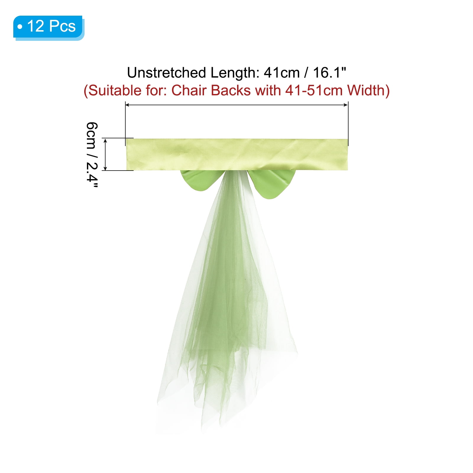 Unique Bargains Stretch Satin Chair Sashes Bows Chair Bands Decoration with Mesh Yarn 12 Green