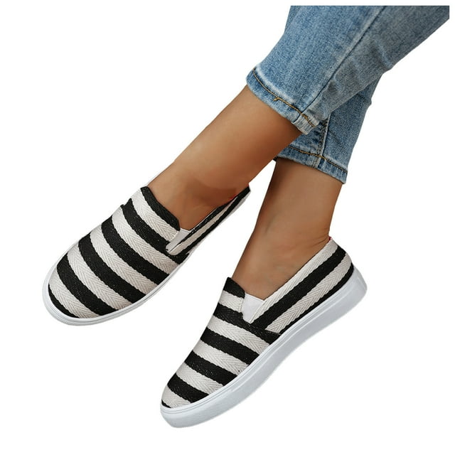 Womens Color Block Canvas Slip on Low Top Fashion Sneakers Spring Fall Casual Flats Walking Shoes
