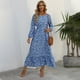 thumbnail image 4 of Gibobby Vestido largo de playa de verano para mujer Vestido elegante casual para mujer Vestido de manga larga con estampado floral Volantes Temperamento fluido Vestido(Azul,CH), 4 of 5