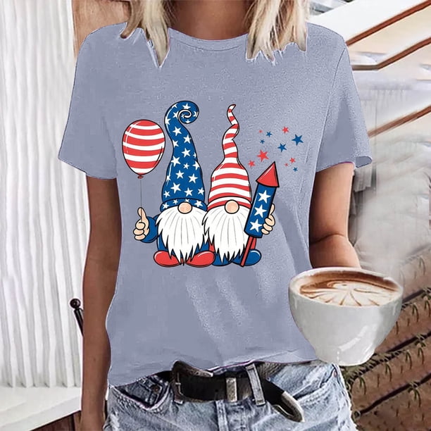 Fiudx Liquidación de Ofertas Flash Blusa de Manga Corta con Estampado de Moda para Mujer, Divertida Camiseta con Cuello Redondo
